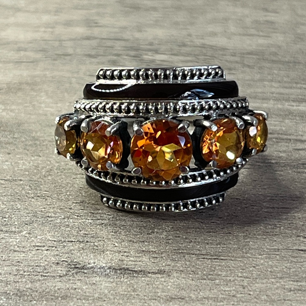 Nicky Butler Sterling Silver Honey Quartz Enameled Band Ring